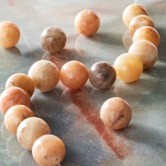 12 Pack: Natural Tone Sunstone Round Beads, 10mm by Bead Landing™